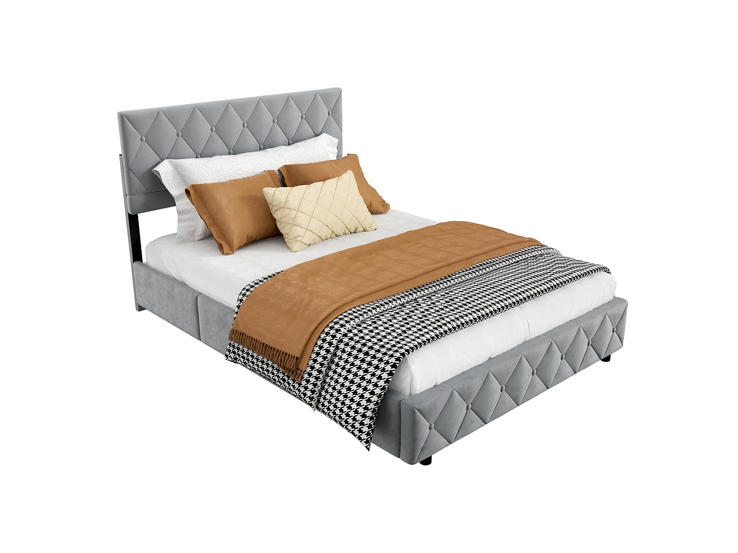 Lit coffre 140x200 cm avec grand rangement, sommier et ouverture hydraulique, en velours gris, sans matelas