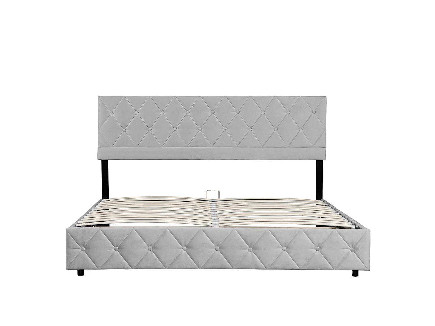 Lit coffre 140x200 cm avec grand rangement, sommier et ouverture hydraulique, en velours gris, sans matelas