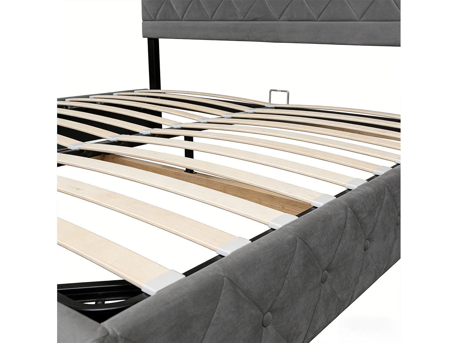 Lit coffre 140x200 cm avec grand rangement, sommier et ouverture hydraulique, en velours gris, sans matelas