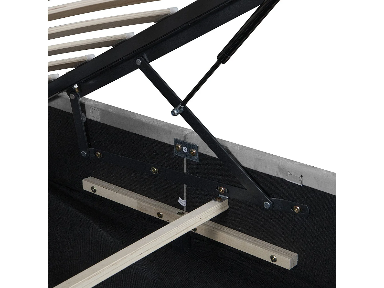 Lit coffre 140x200 cm avec grand rangement, sommier et ouverture hydraulique, en velours gris, sans matelas