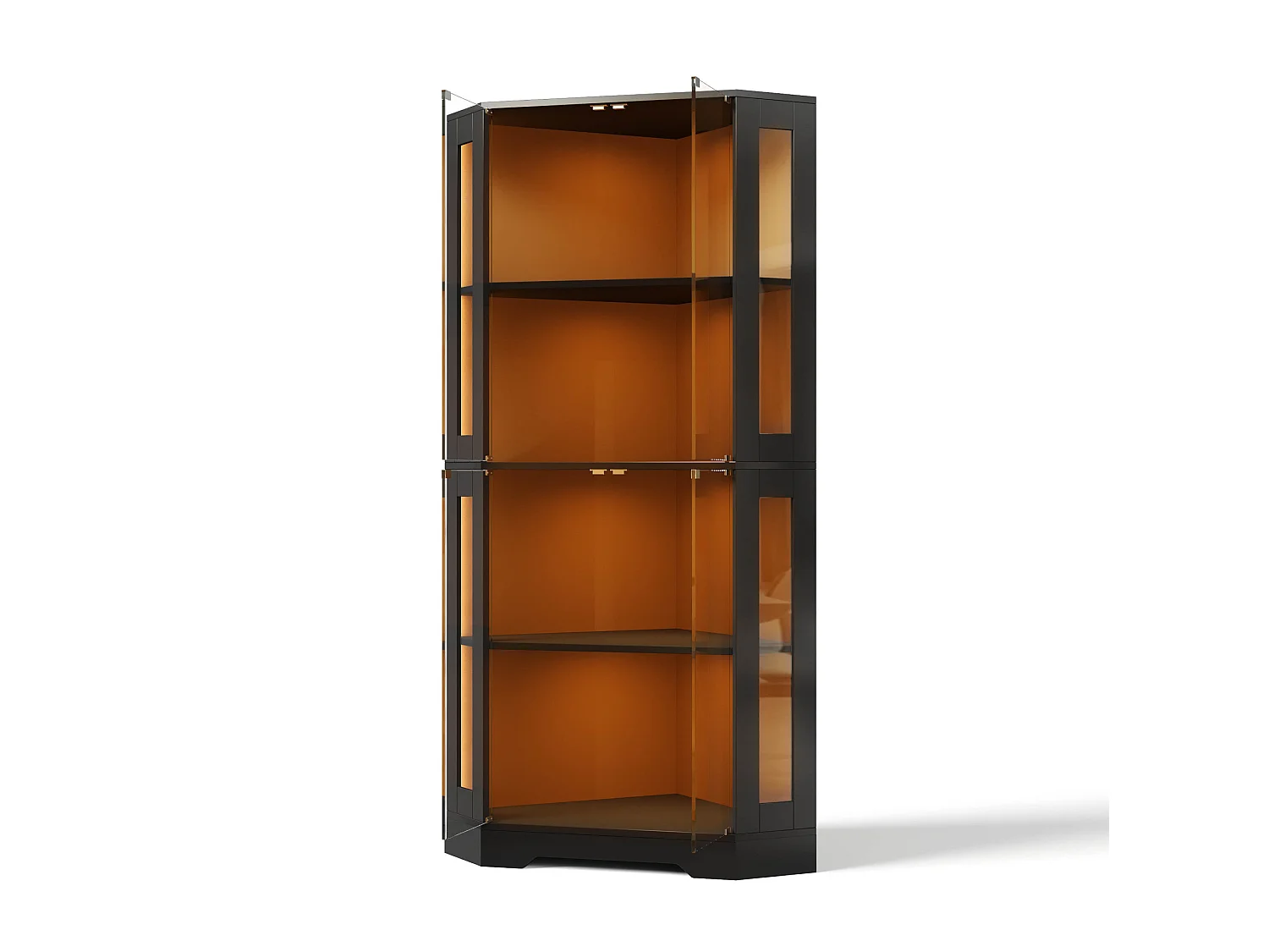 Vitrina negra 40x40x165 cm de MDF y vidrio templado con iluminación LED RGB, 4 puertas push-to-open y 2 estantes