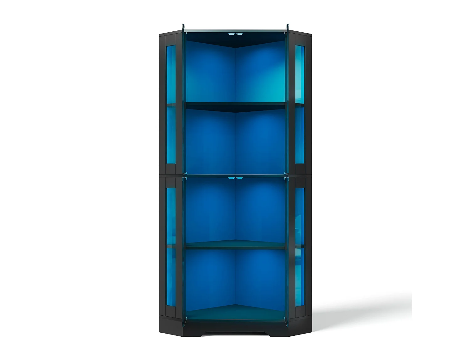 Vitrina negra 40x40x165 cm de MDF y vidrio templado con iluminación LED RGB, 4 puertas push-to-open y 2 estantes
