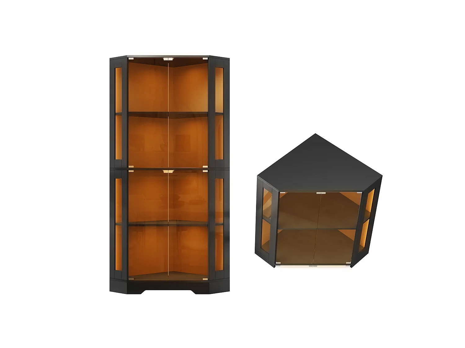 Vitrina negra 40x40x165 cm de MDF y vidrio templado con iluminación LED RGB, 4 puertas push-to-open y 2 estantes