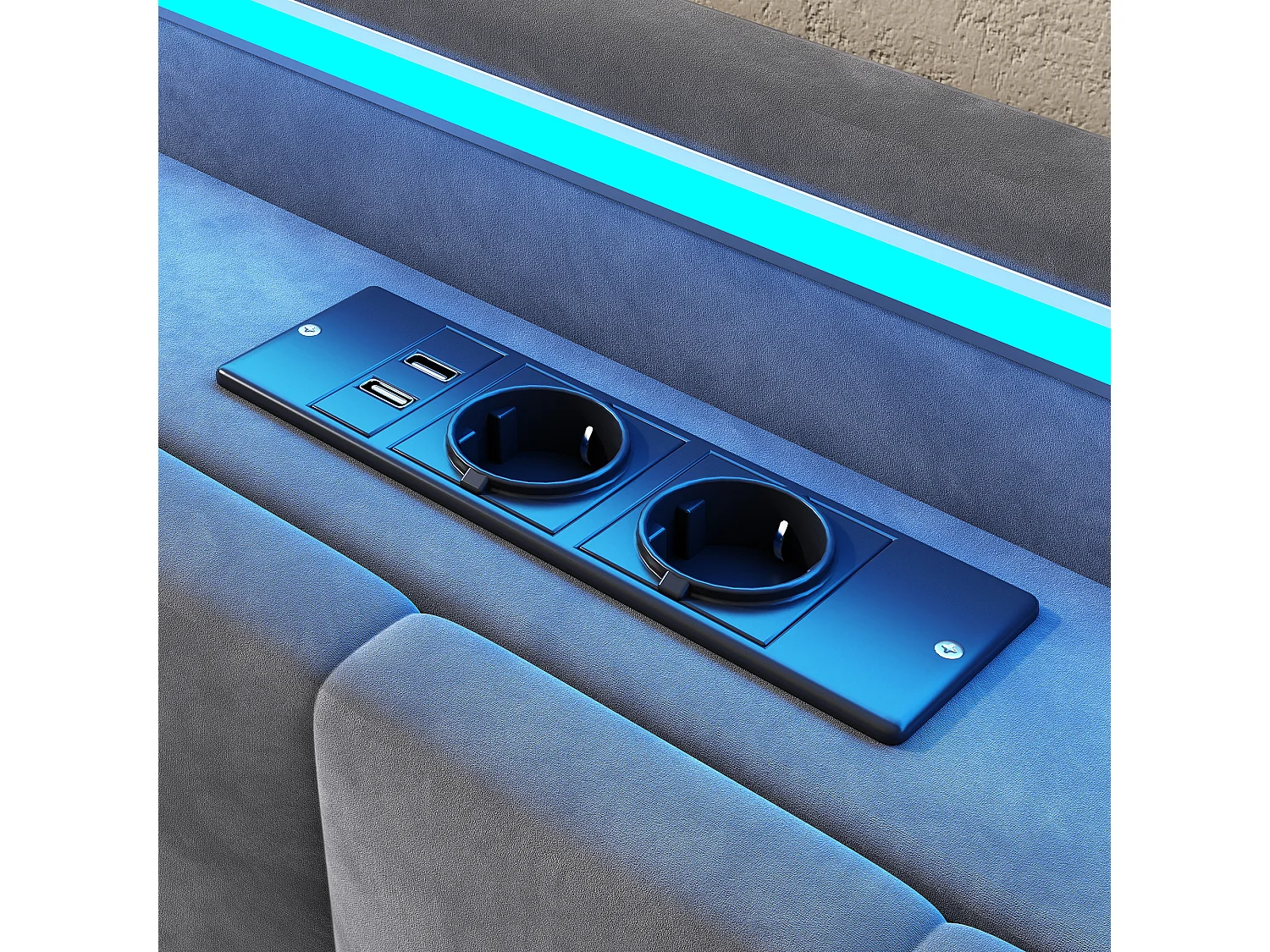 Lit coffre 140x200 cm avec LED, USB, rangement hydraulique et sommier à lattes, en velours gris foncé, sans matelas