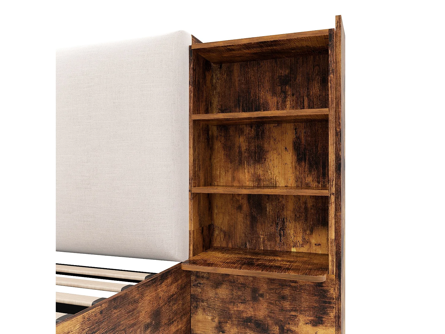 Łóżko z pojemnikiem 180x200 cm brązowe MDF, hydrauliczny system magazynowania, 6 komór, oświetlenie LED, bez materaca