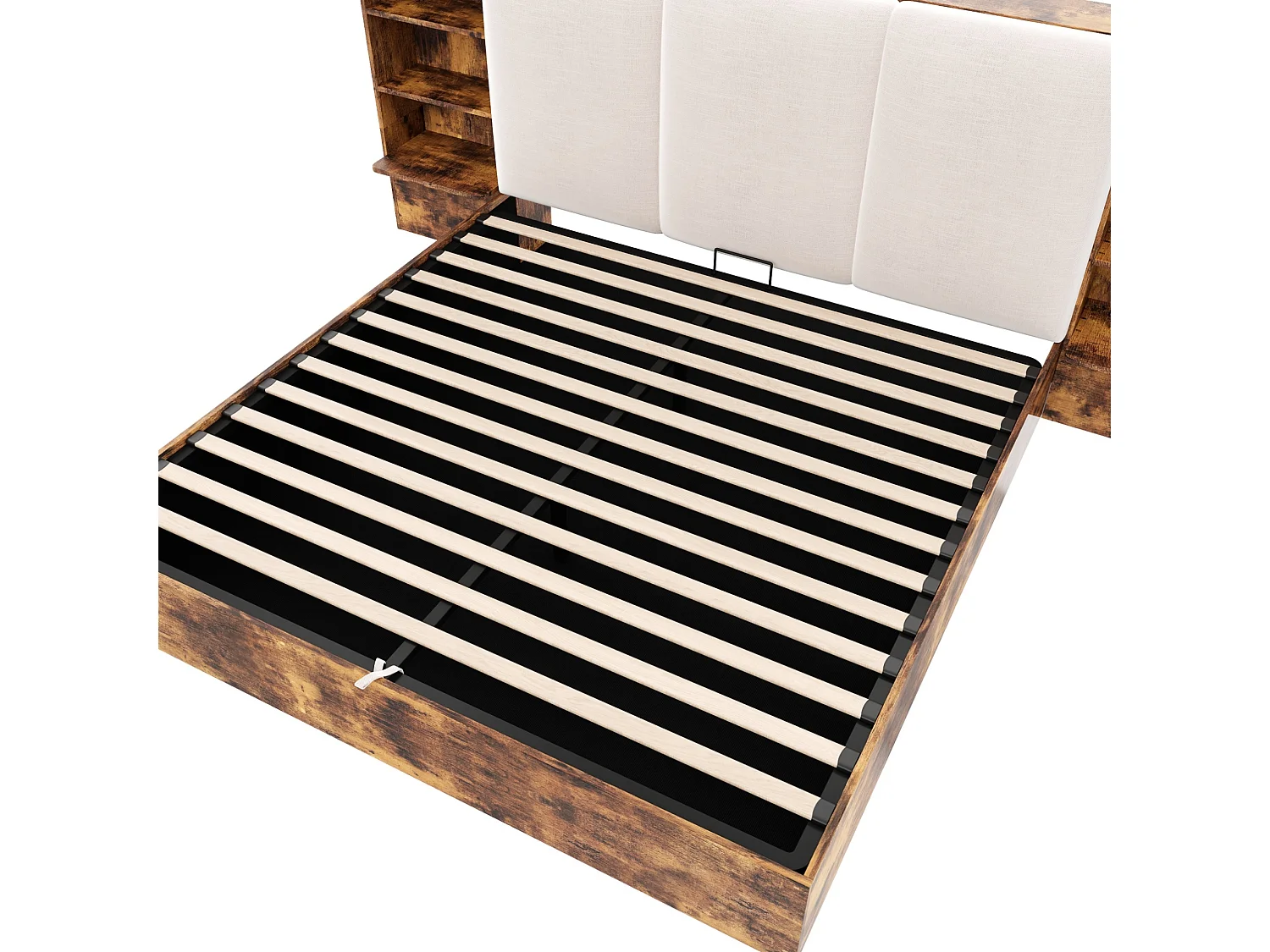 Łóżko z pojemnikiem 180x200 cm brązowe MDF, hydrauliczny system magazynowania, 6 komór, oświetlenie LED, bez materaca
