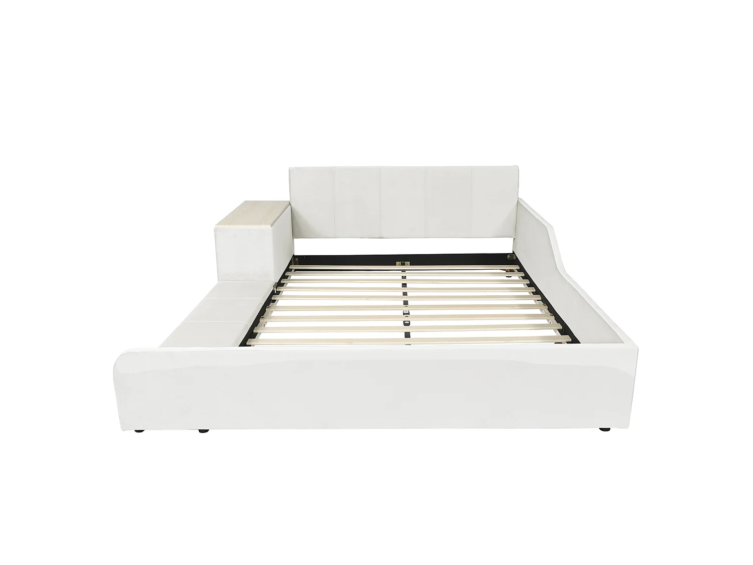 Lit enfant 140x200 cm en velours blanc avec bureau, tabouret et étagère de rangement, sans matelas