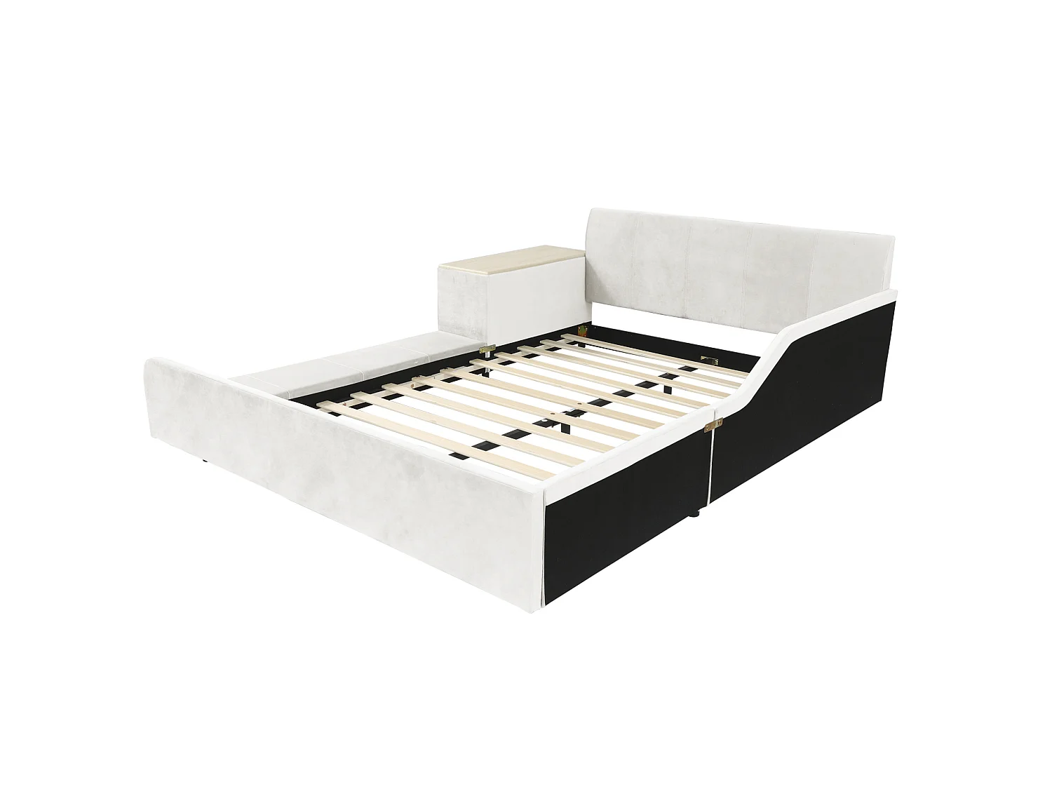 Lit enfant 140x200 cm en velours blanc avec bureau, tabouret et étagère de rangement, sans matelas