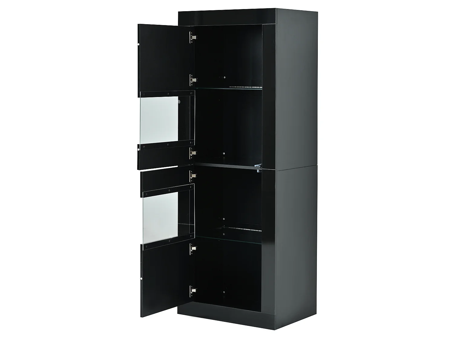 Vitrine noire 61x42x162 cm avec éclairage LED, 2 portes, 3 étagères, en panneaux de particules et verre trempé