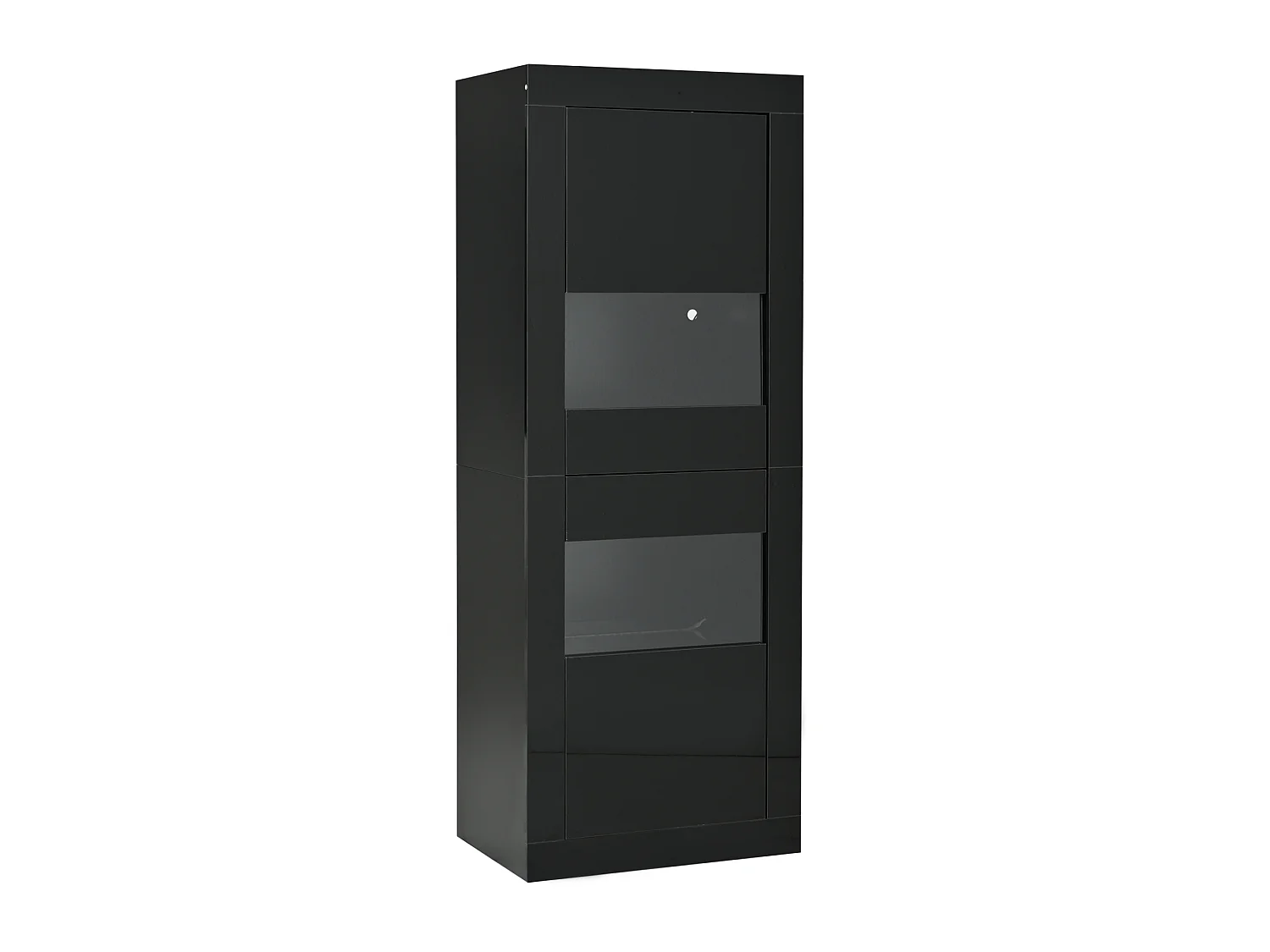 Vitrine noire 61x42x162 cm avec éclairage LED, 2 portes, 3 étagères, en panneaux de particules et verre trempé
