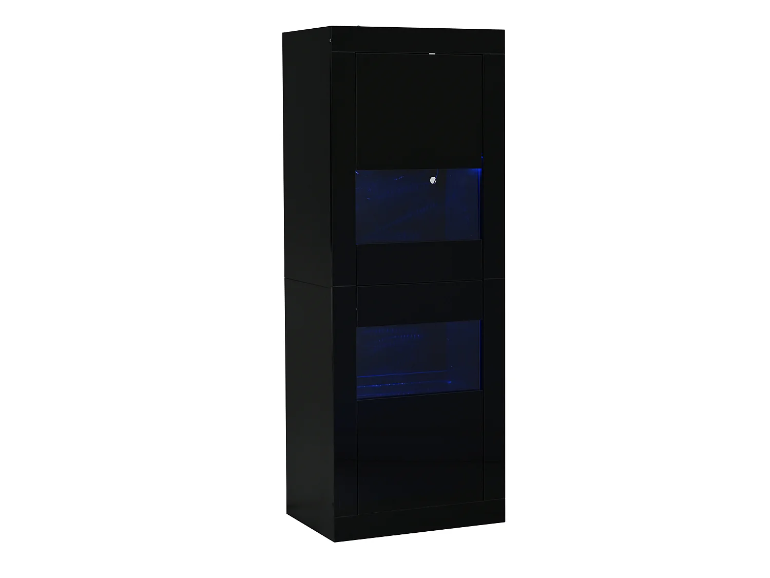 Vitrine noire 61x42x162 cm avec éclairage LED, 2 portes, 3 étagères, en panneaux de particules et verre trempé