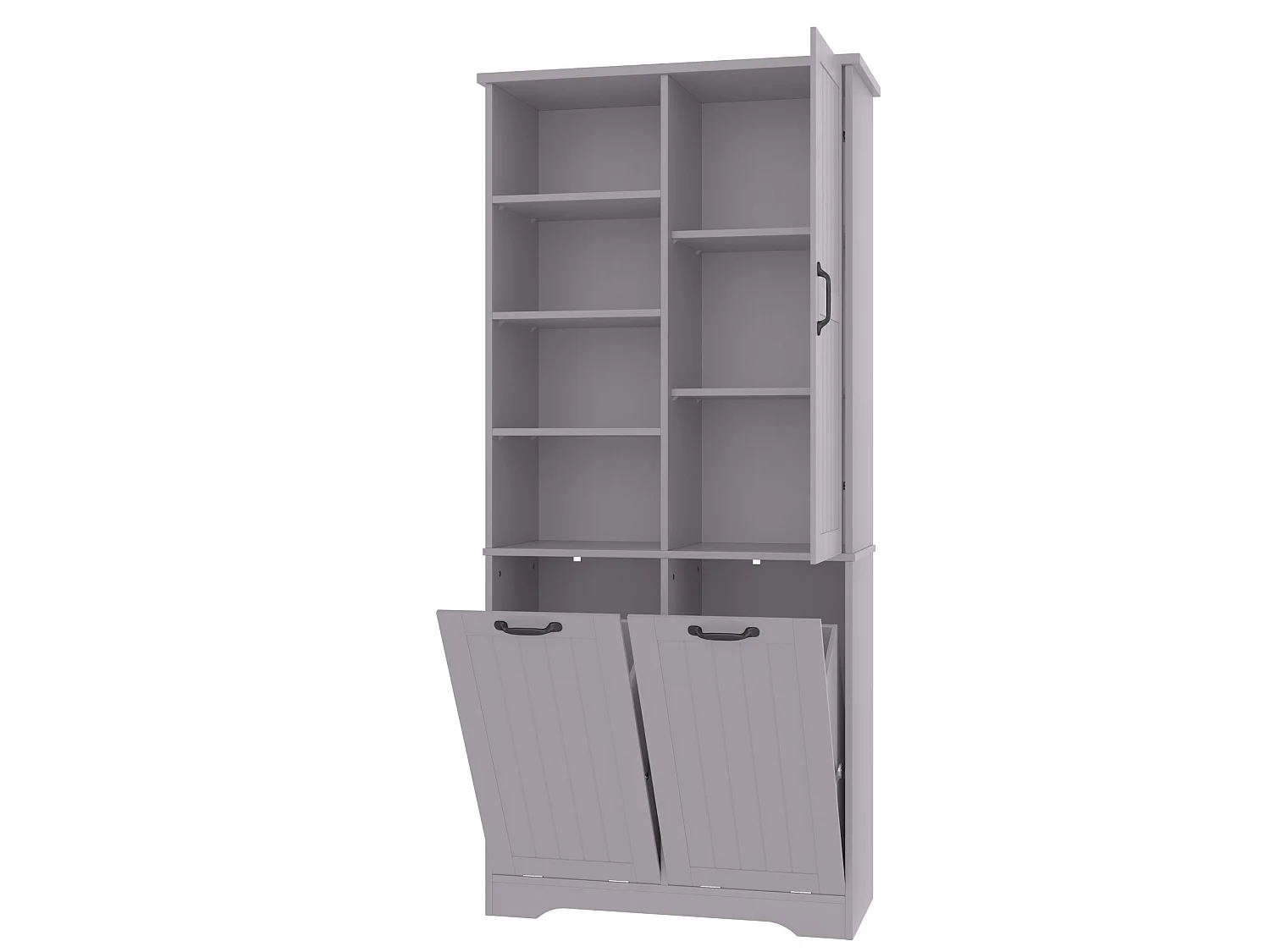 Grijze badkolom 78 x 35 x 172,7 cm, 2 wasmanden, 4 open opbergvakken en verstelbare planken