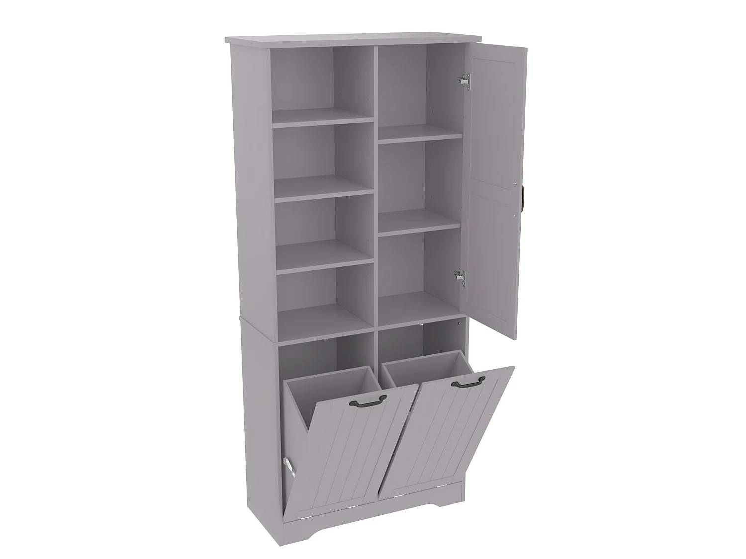 Grijze badkolom 78 x 35 x 172,7 cm, 2 wasmanden, 4 open opbergvakken en verstelbare planken