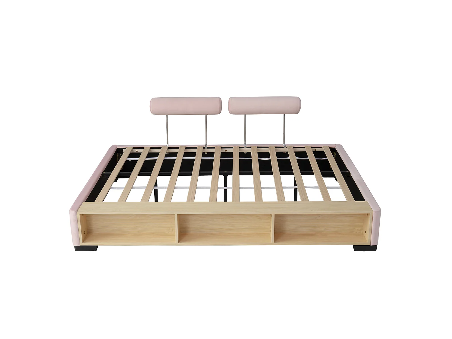 Lit enfant 140x200 cm en velours rose, tête de lit modulable avec étagère latérale et éclairage LED, sans matelas