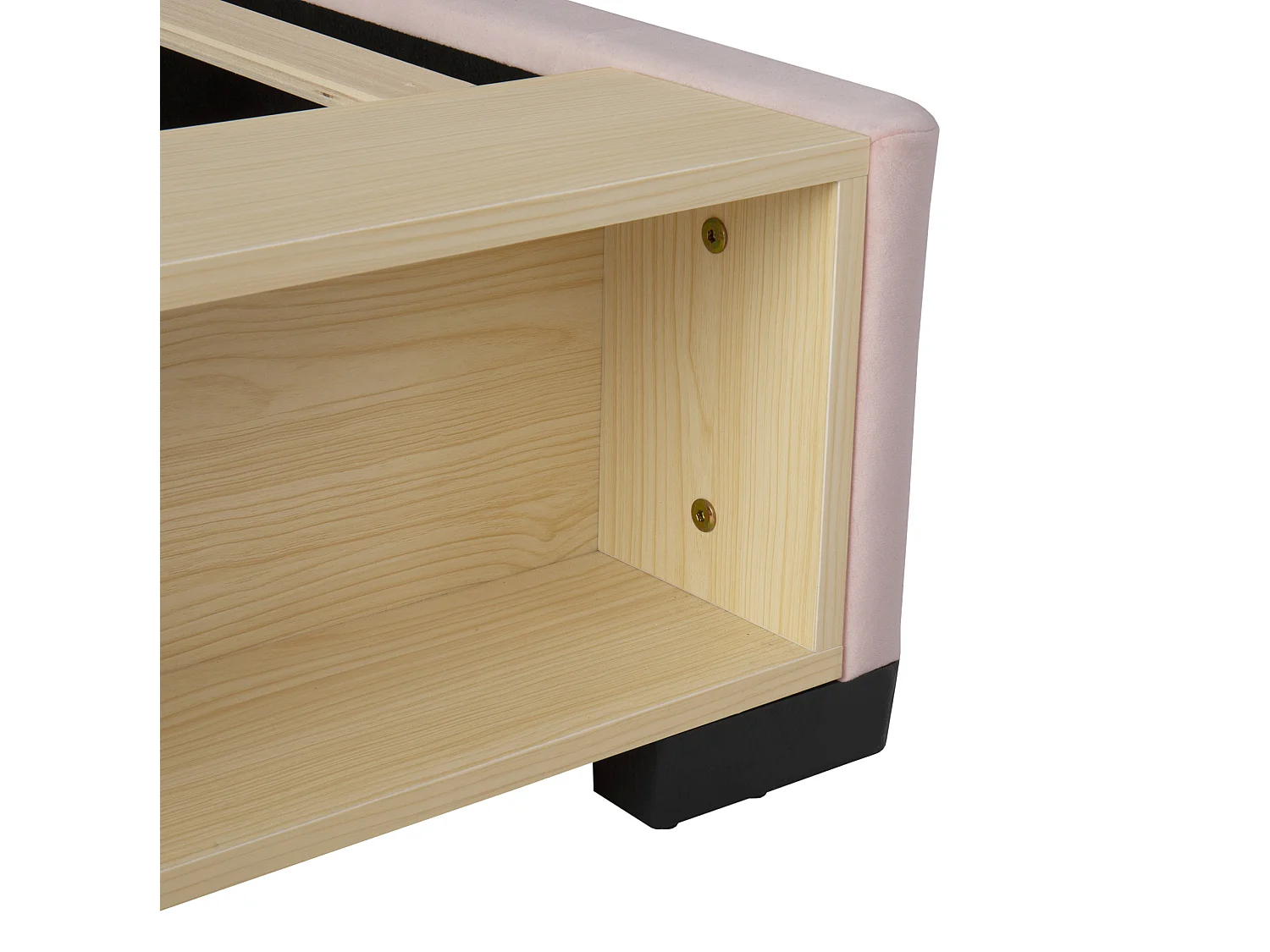 Lit enfant 140x200 cm en velours rose, tête de lit modulable avec étagère latérale et éclairage LED, sans matelas
