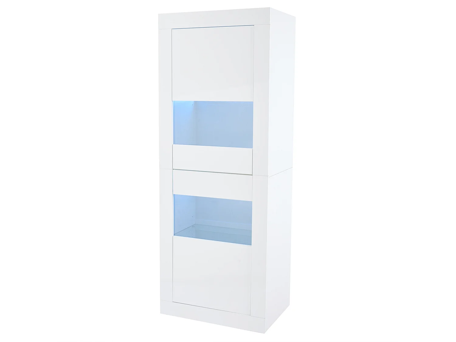 Vitrine blanche 61x42x162 cm avec éclairage LED, 2 portes, 3 étagères, en panneaux de particules et verre trempé