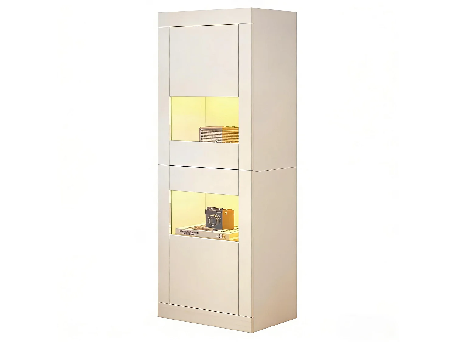 Vitrine blanche 61x42x162 cm avec éclairage LED, 2 portes, 3 étagères, en panneaux de particules et verre trempé
