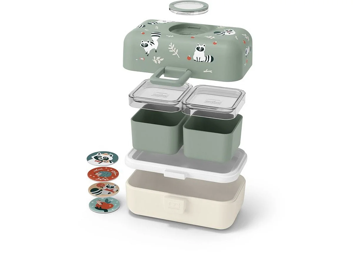 MONBENTO MB Tresor Kids Lunch Box 0,8 L - Vert Raccoon