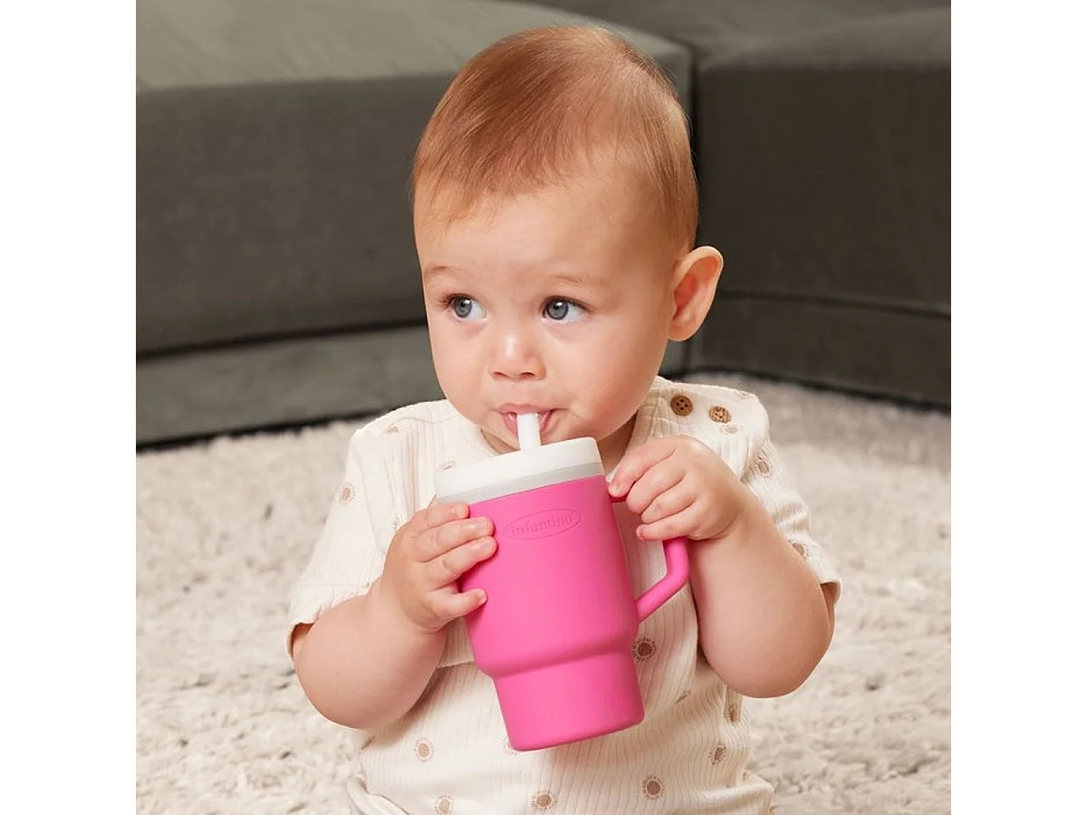 Infantino My 1st gobelet en silicone avec paille 255 ml - Bubble Gum