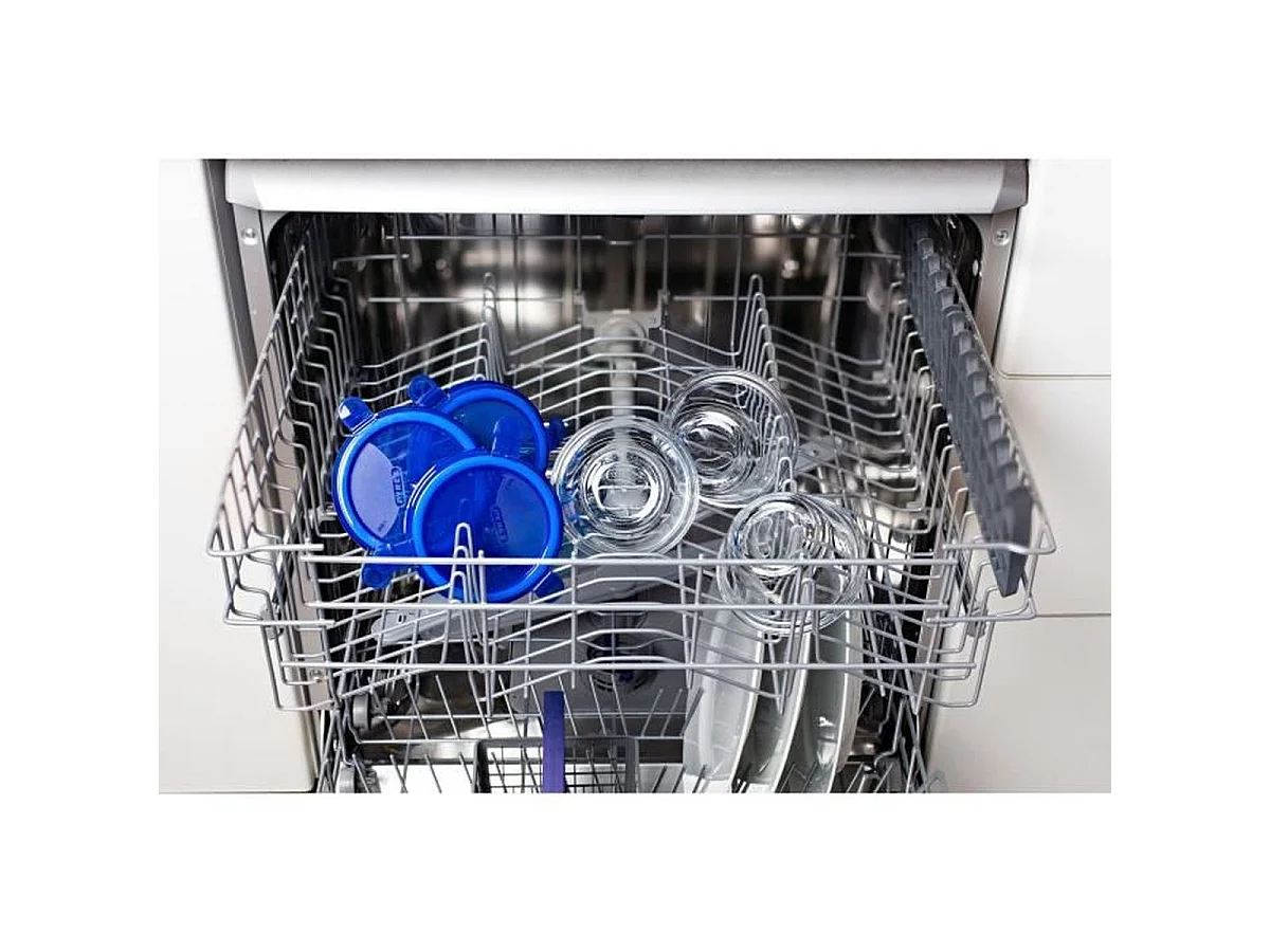 PYREX Cook & Go - Lot de 5 mini bols ronds en verre borosilicate 0,2 L avec couvercles étanches bleus