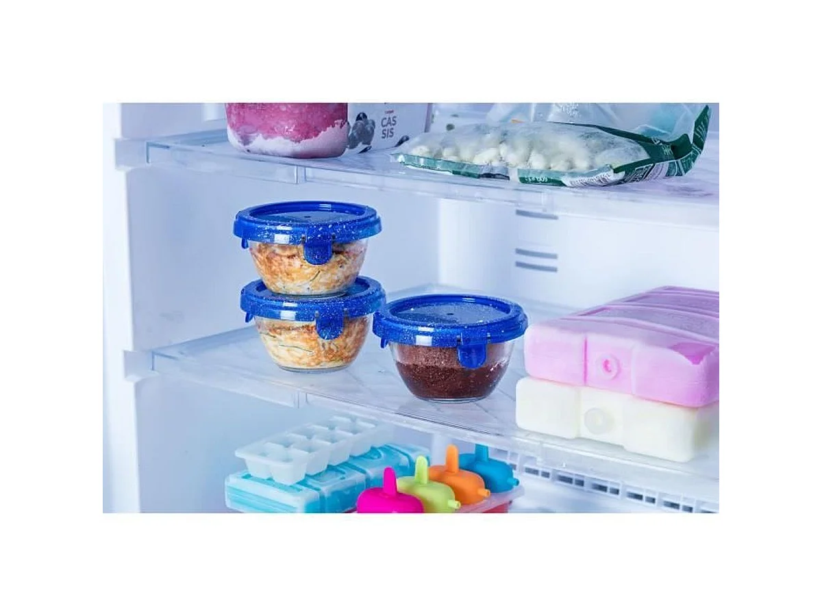 PYREX Cook & Go - Lot de 5 mini bols ronds en verre borosilicate 0,2 L avec couvercles étanches bleus