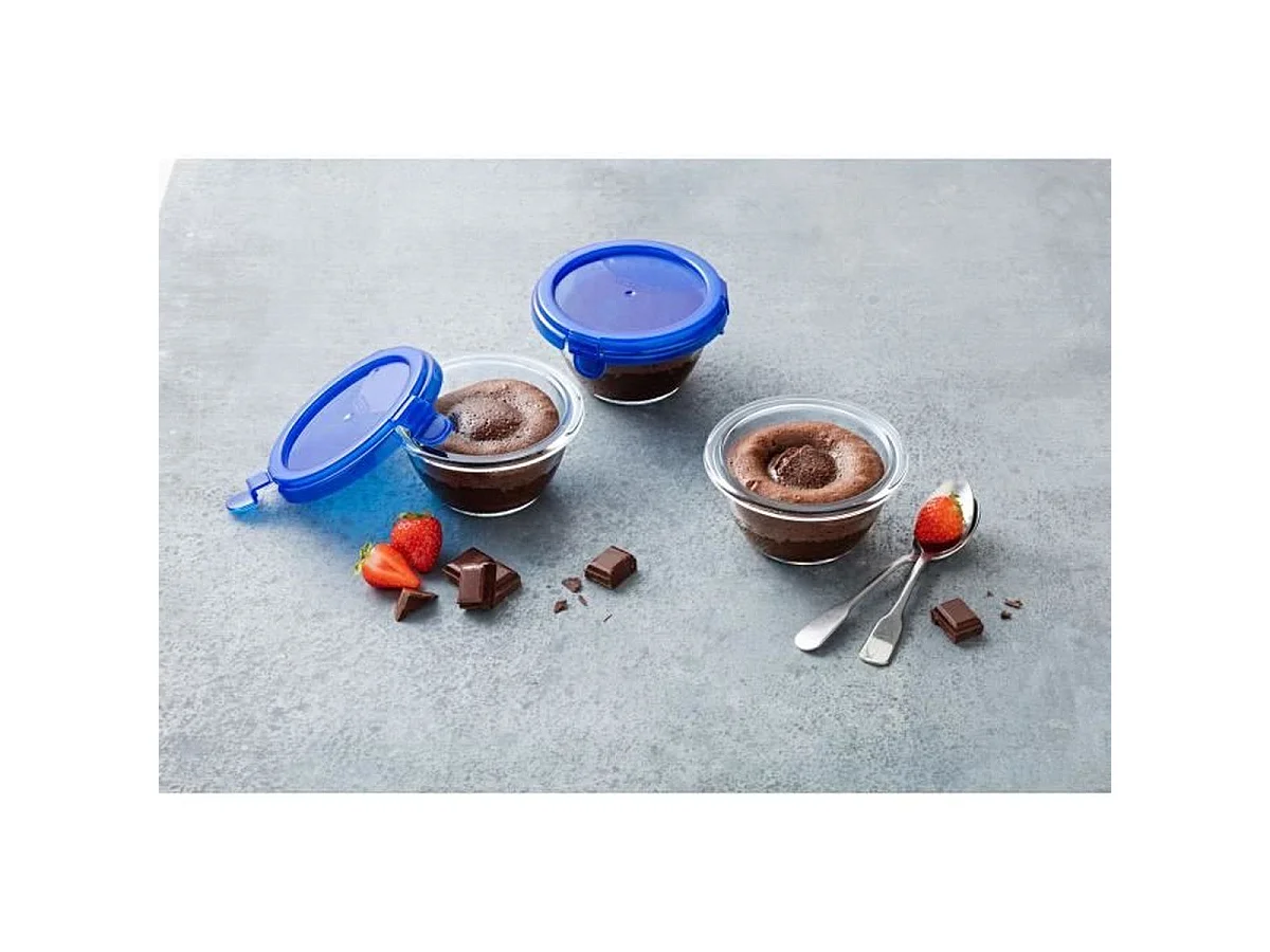 PYREX Cook & Go - Lot de 5 mini bols ronds en verre borosilicate 0,2 L avec couvercles étanches bleus