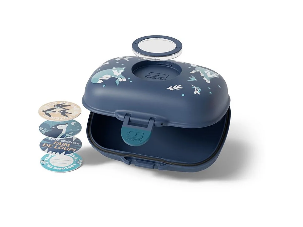 Monbento MB Gram 600 ml Kids Snack Box Bleu Wolf – Hermétique, Sans BPA