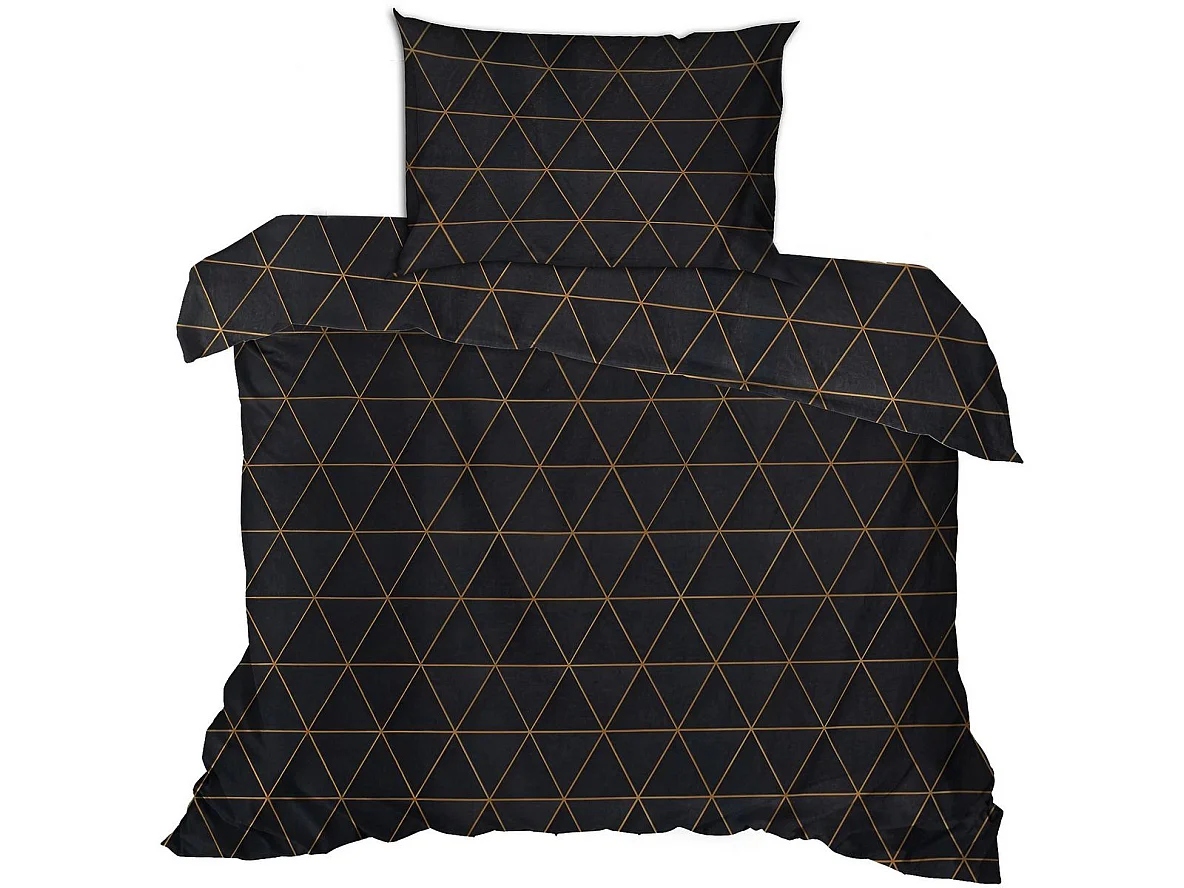 Housse de couette 140x200 cm en coton renforcé réversible Noir et Or - 2 taies 60x60 cm