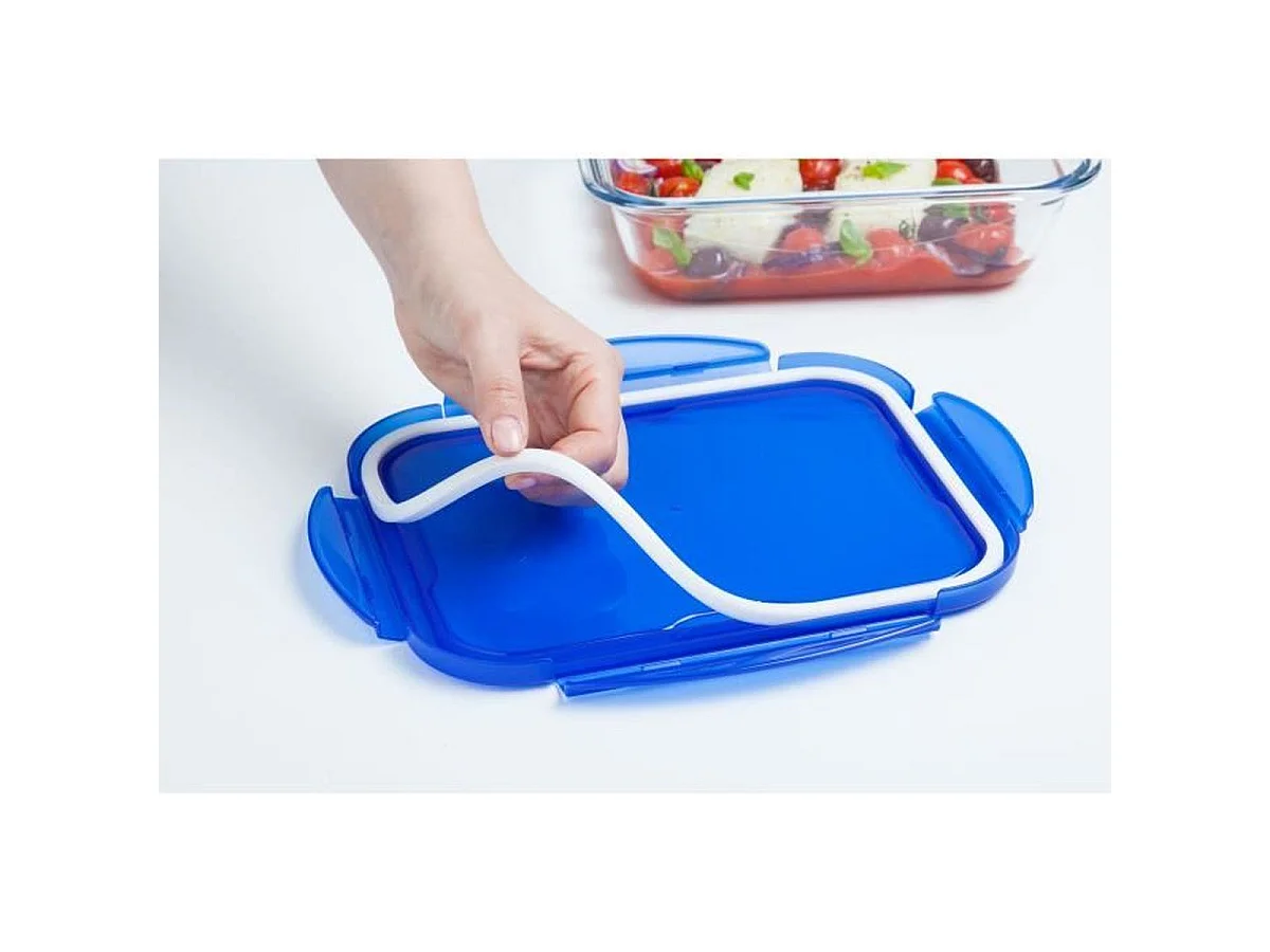 PYREX Cook & Go ensemble de conservation en verre borosilicate 7 pièces avec couvercles bleus hermétiques