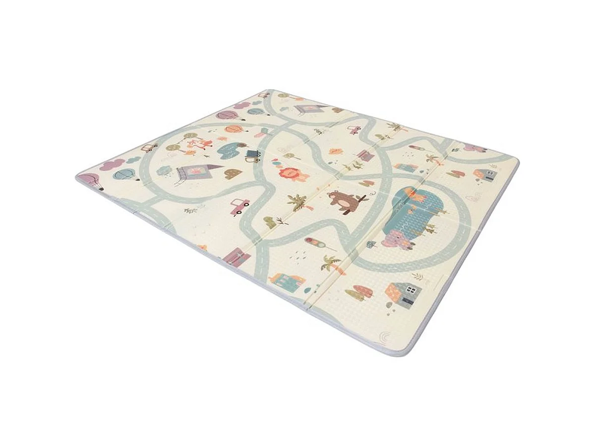 TINEO Omkeerbare Speelmat 150 x 180 cm - Dieren & Autobaan