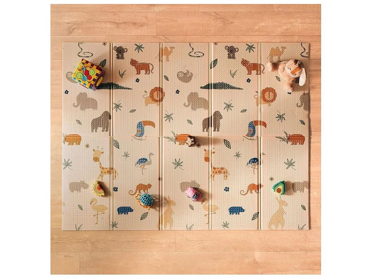 Nuby Omkeerbare Gewatteerde Speelmat 200 x 150 cm - Safari/Neutraal