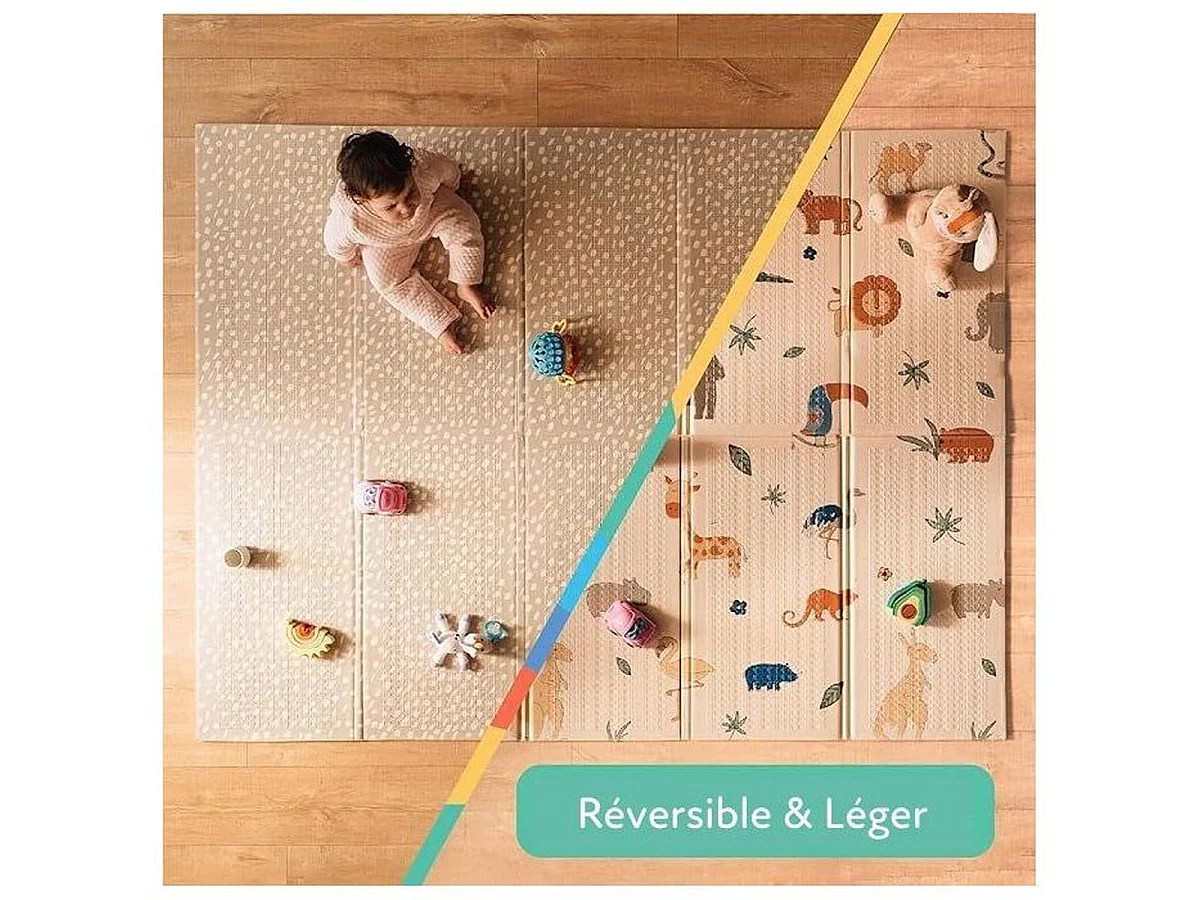 Nuby Omkeerbare Gewatteerde Speelmat 200 x 150 cm - Safari/Neutraal