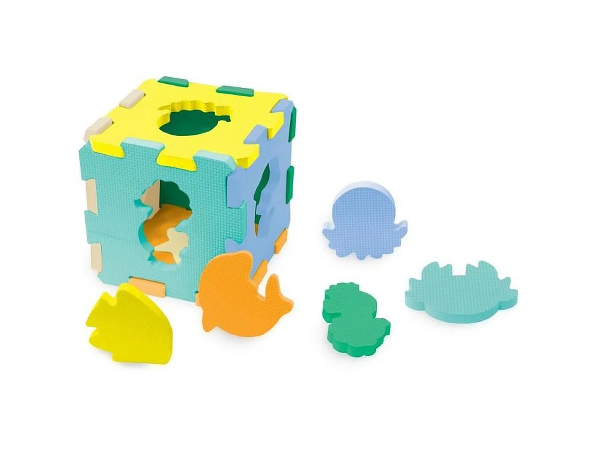 INFANTINO Mini Puzzel Schuimmat - Omvormbare Speelmat en Kubus, Multicolor, 50 x 33 cm