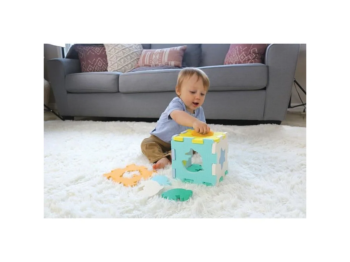 INFANTINO Mini Puzzel Schuimmat - Omvormbare Speelmat en Kubus, Multicolor, 50 x 33 cm