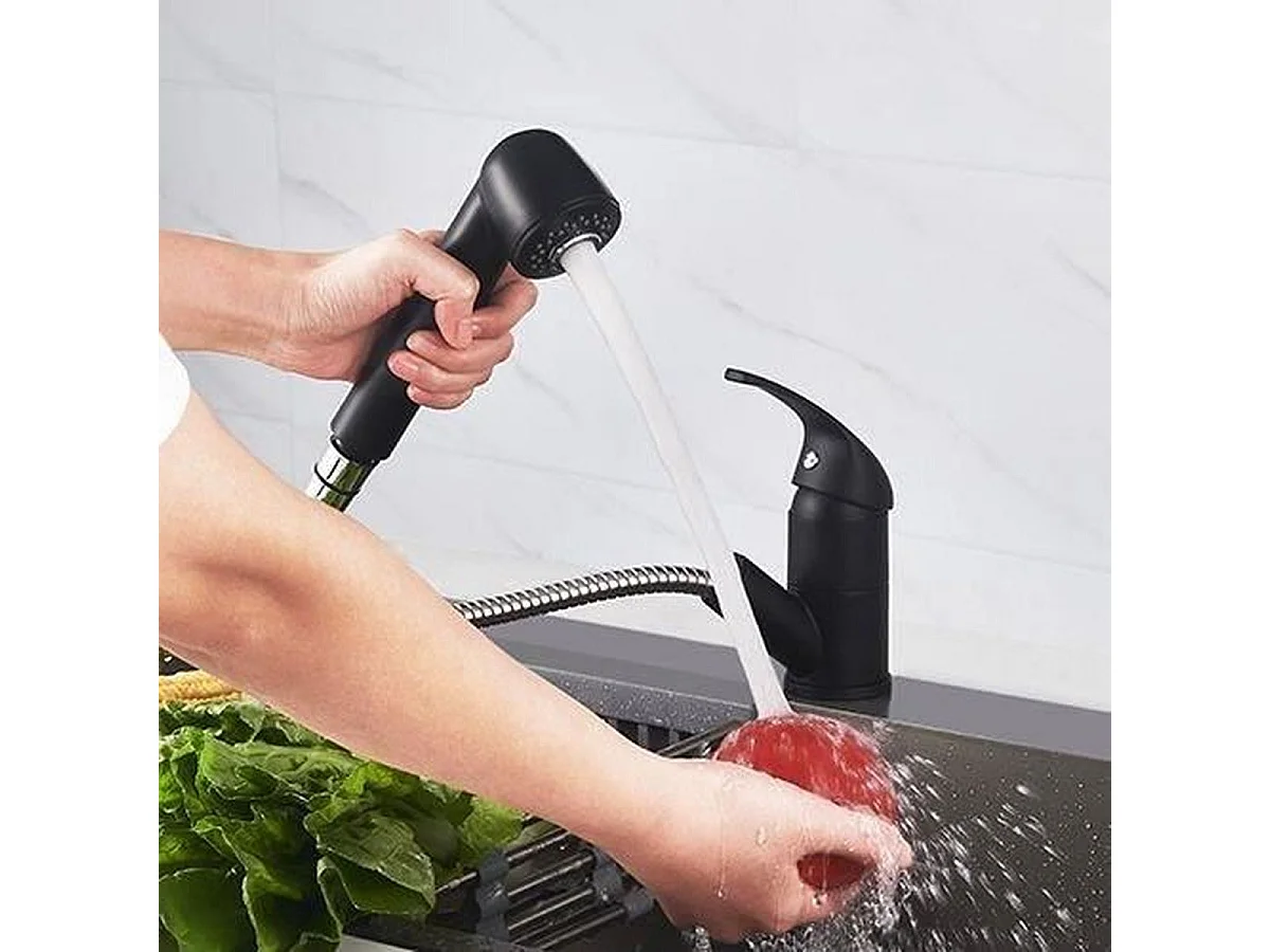 Misturador de Cozinha ROUSSEAU BAGO Fosco Preto com Spray Destacável - Cartucho Cerâmico, Pega em Metal, Garantia de 2 Anos