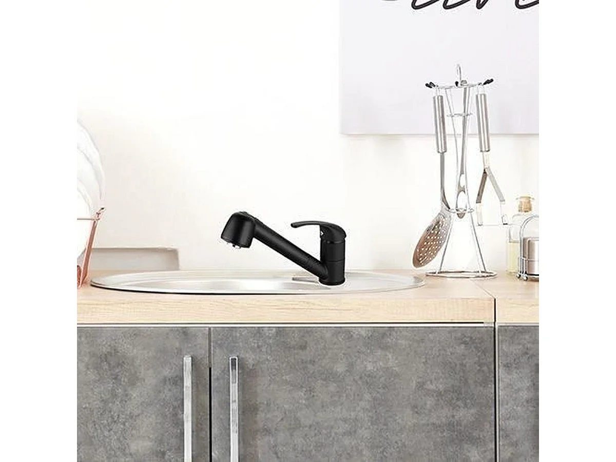 Misturador de Cozinha ROUSSEAU BAGO Fosco Preto com Spray Destacável - Cartucho Cerâmico, Pega em Metal, Garantia de 2 Anos
