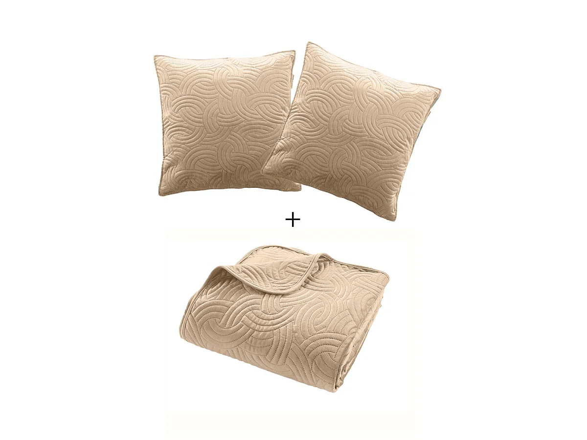 Couvre-Lit & 2 Housses de Coussin "Solange" 240x260cm Beige Lin