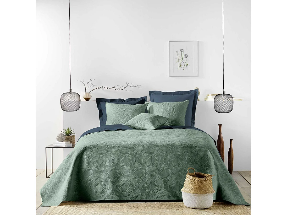Couvre-Lit & 2 Housses de Coussin "Romane" 220x240cm Vert Cèdre