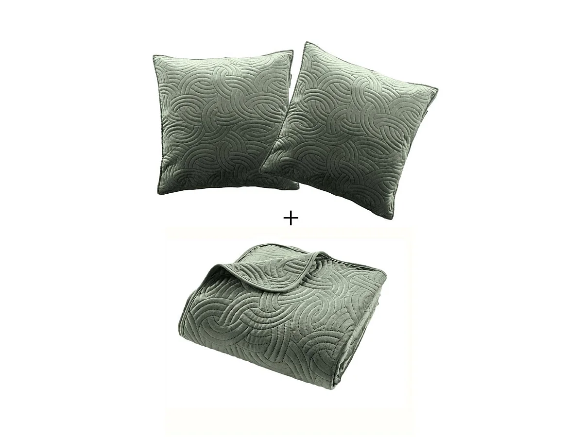 Couvre-Lit & 2 Housses de Coussin "Solange" 240x260cm Vert Cèdre