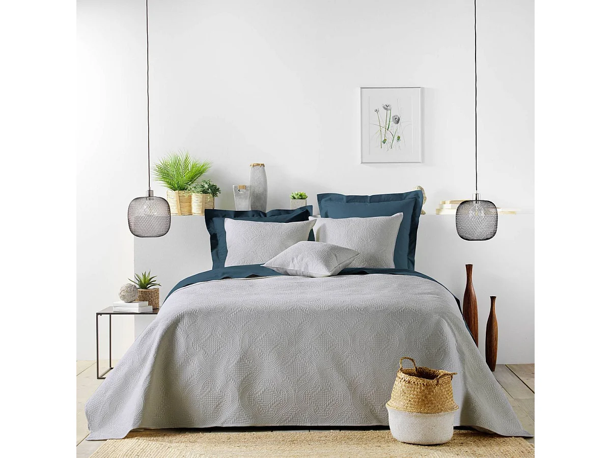 Couvre-Lit & 2 Housses de Coussin "Romane" 240x260cm Gris