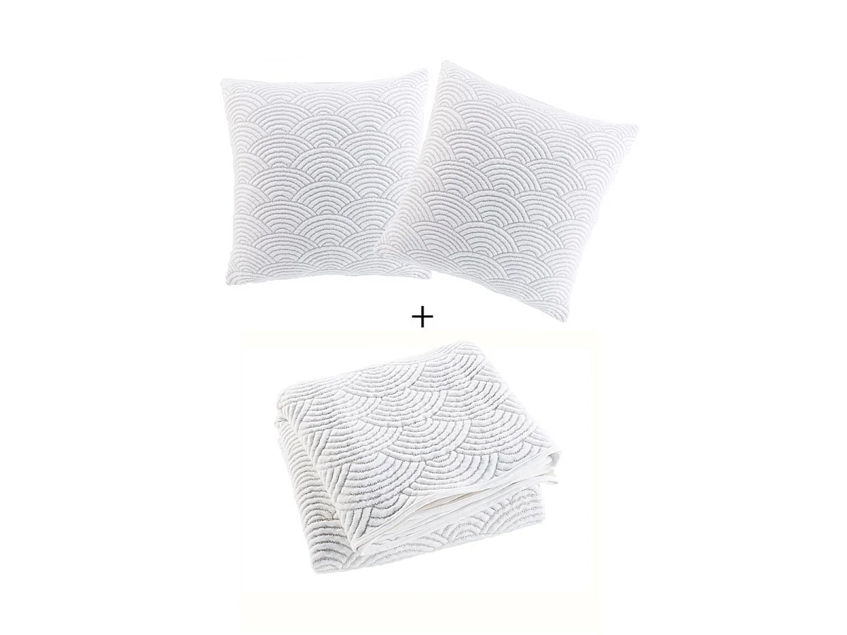 Couvre-Lit & 2 Housses de Coussin "Cassandra" 240x260cm Naturel