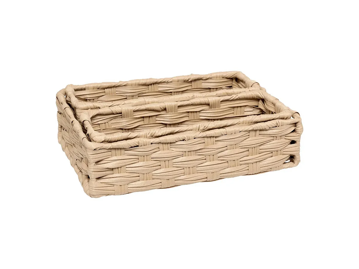Lot de 3 Paniers de Rangement Bas "Tressé" 27cm Naturel
