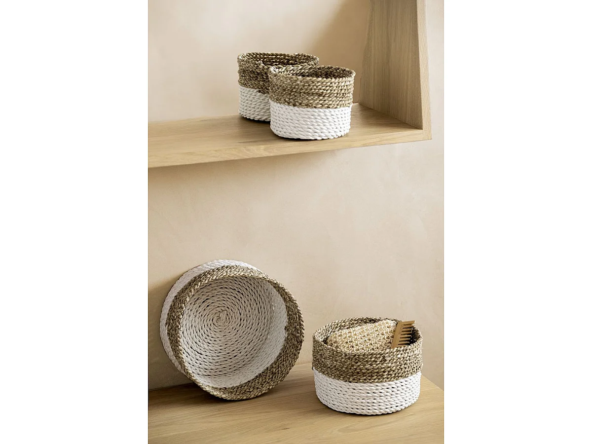 Lot de 3 Paniers de Rangement "Gil" 25cm Naturel & Blanc
