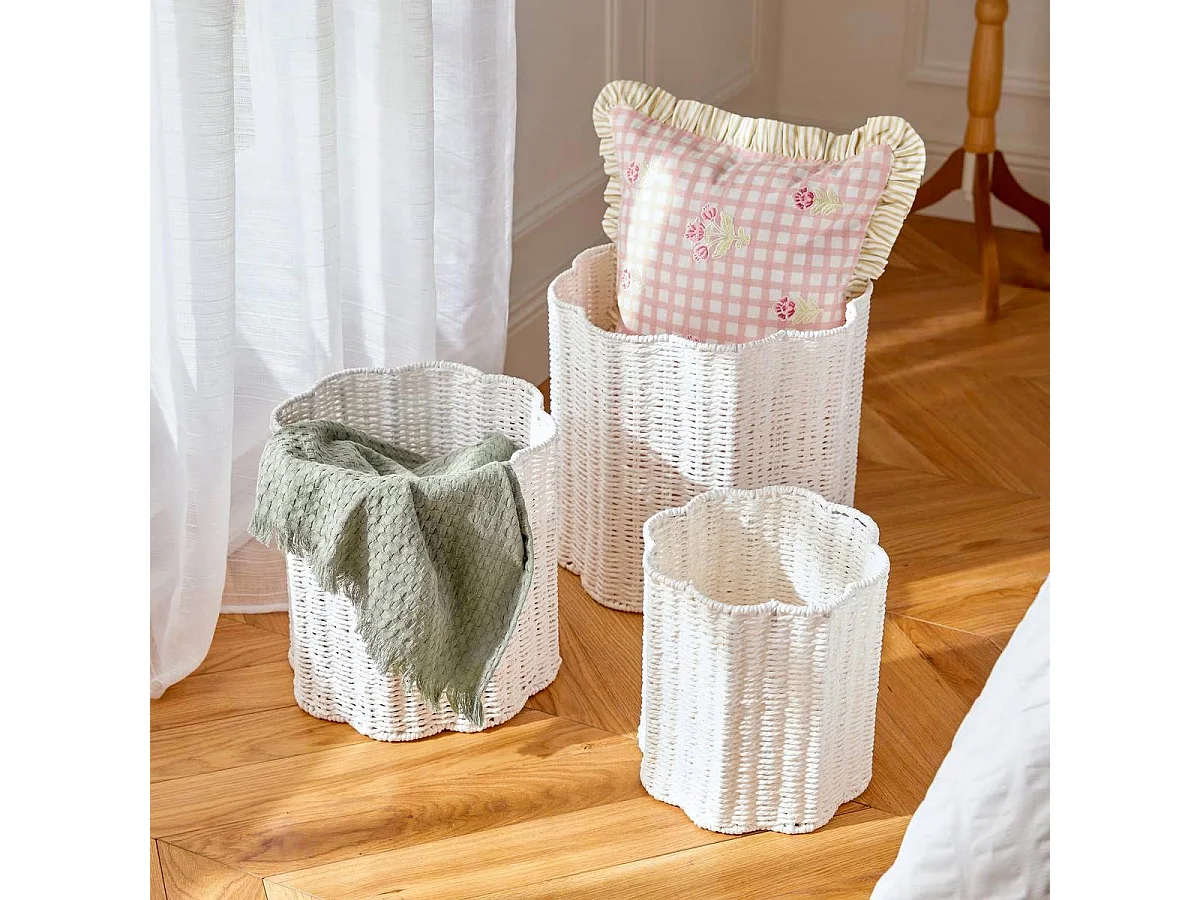 Lot de 3 Paniers Effet Corde "Bloomy" 38cm Blanc