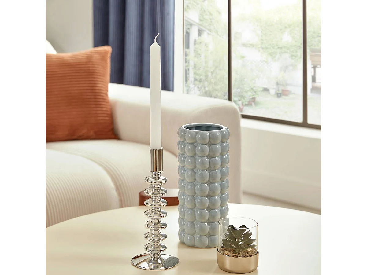 Bougeoir Design Torsadé en Verre "Sky" 21cm Argent
