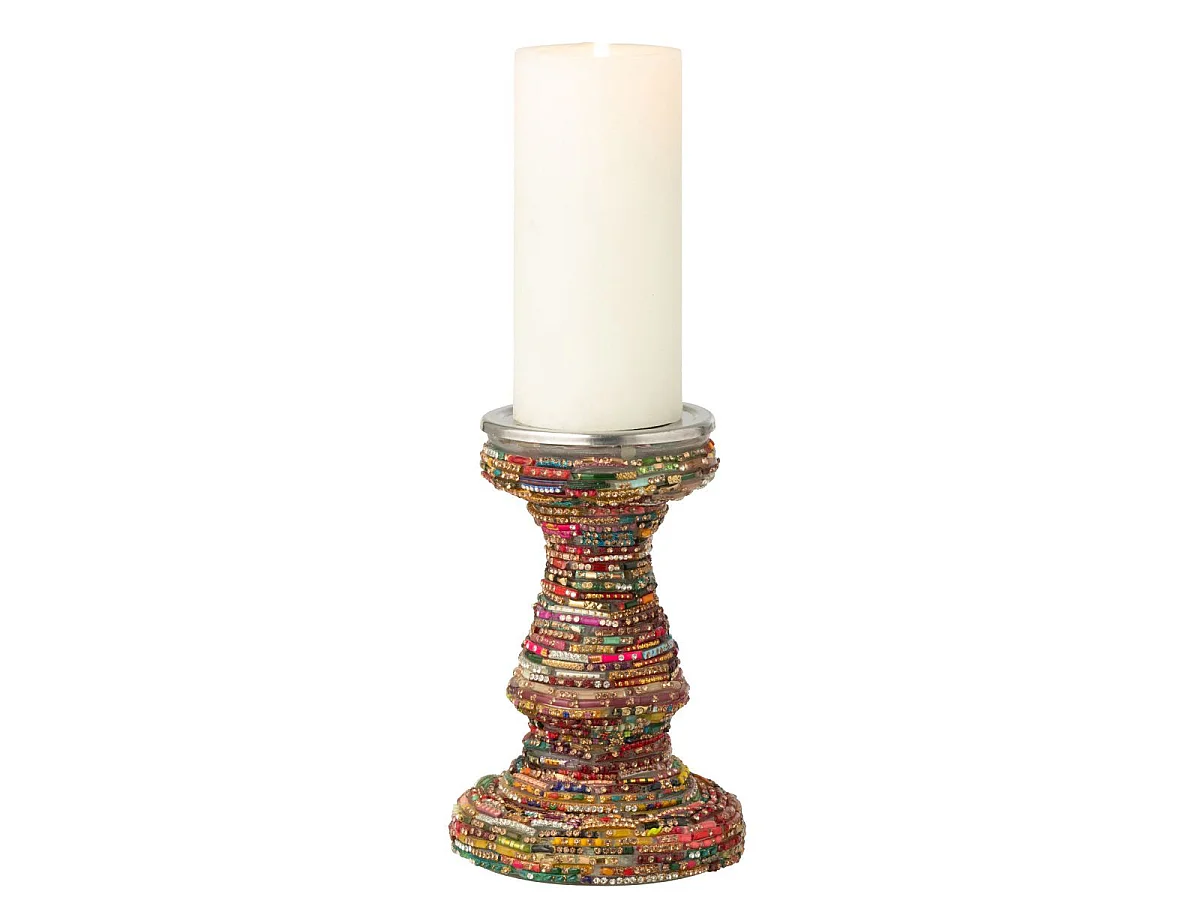 Bougeoir Déco en Verre "Perles" 19cm Multicolore