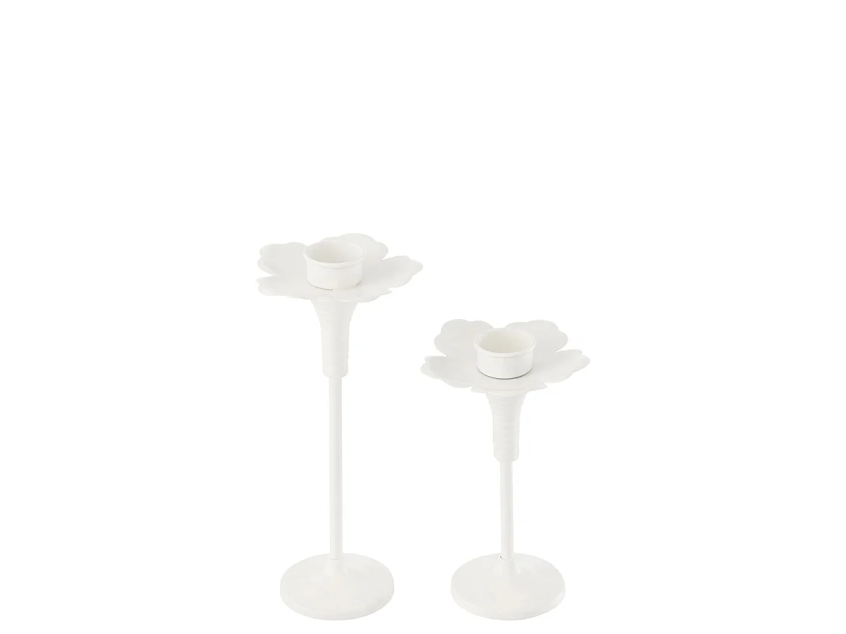 Lot de 2 Bougeoirs Fleurs en Métal "Oldies" 29cm Blanc
