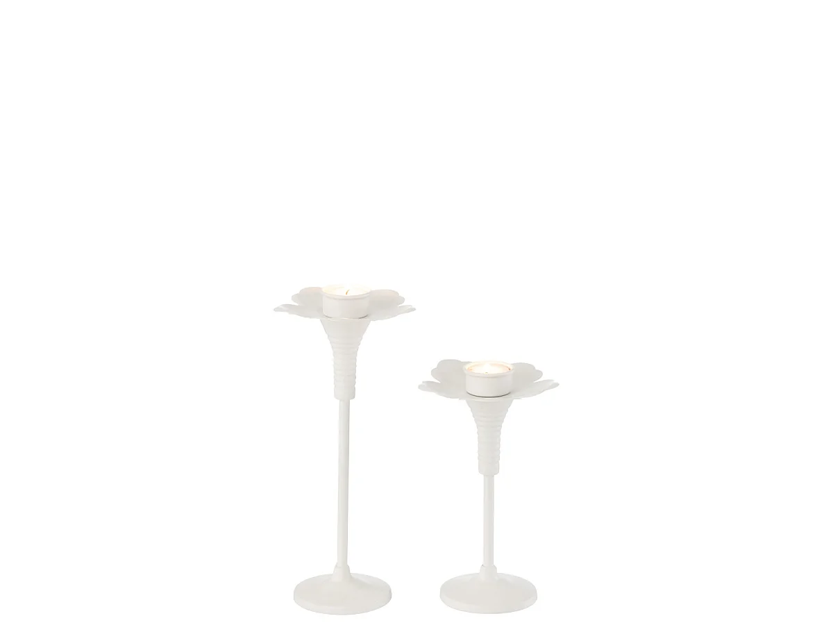 Lot de 2 Bougeoirs Fleurs en Métal "Oldies" 29cm Blanc