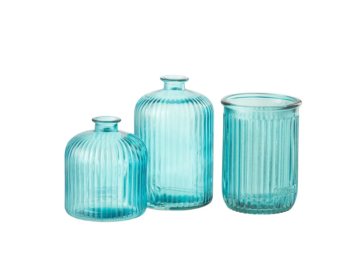 Vase Design en Verre "Stripe" 20cm Bleu Aqua