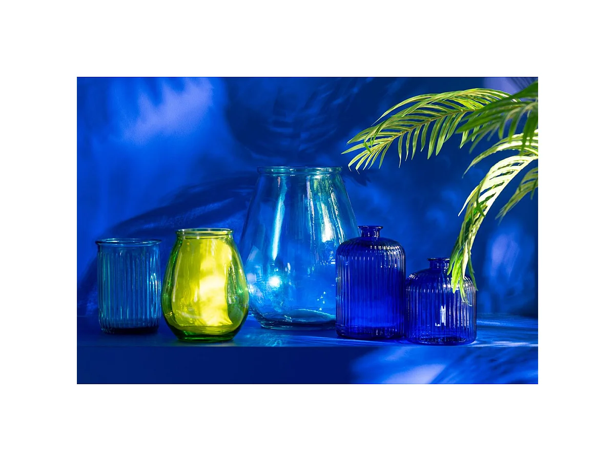 Vase Design en Verre "Stripe" 20cm Bleu